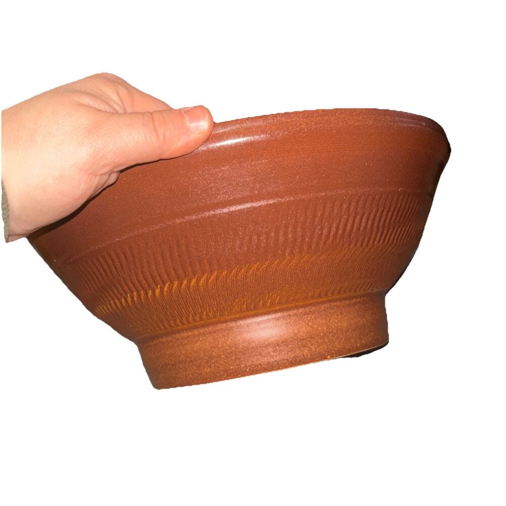 Pottery heavy Handmade Earthy Rustic Brown Glaze Ceramic Bowl mixing 11in w 5”h